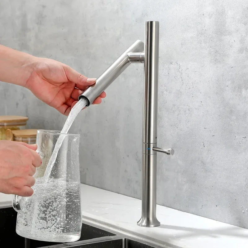 Torneira Gourmet Aço Inox 304 Dobrável 360° - Misturador Monocomando para Água Quente e Fria