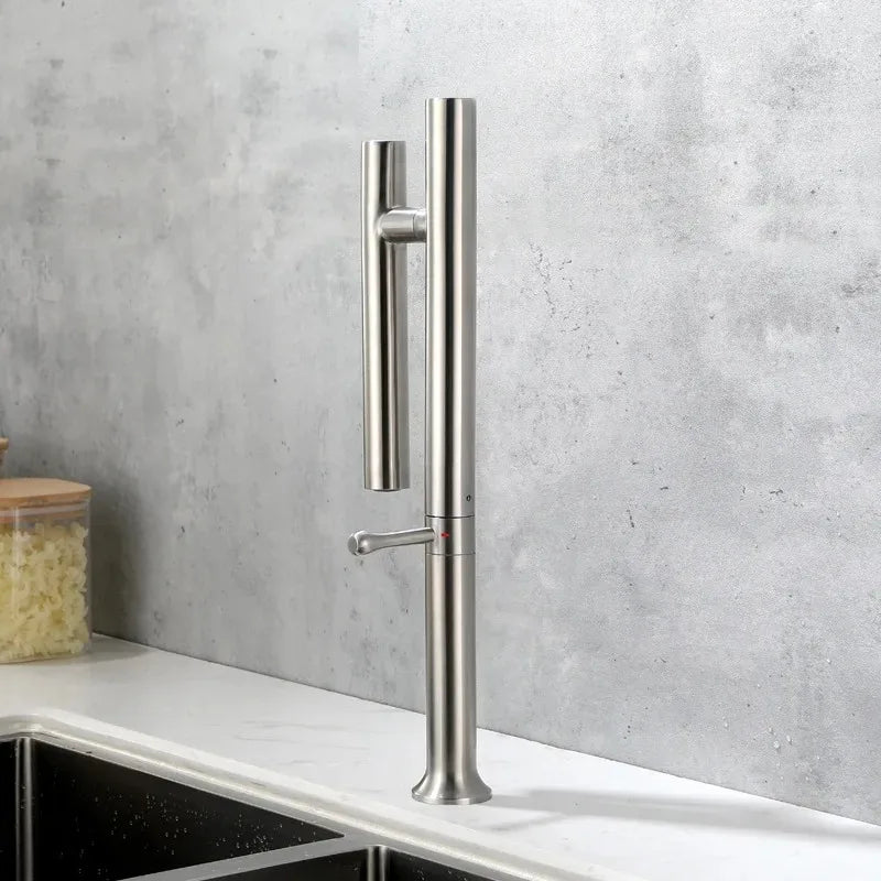 Torneira Gourmet Aço Inox 304 Dobrável 360° - Misturador Monocomando para Água Quente e Fria