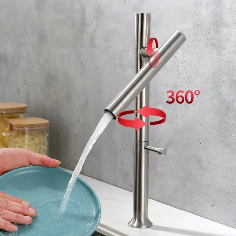 Torneira Gourmet Aço Inox 304 Dobrável 360° - Misturador Monocomando para Água Quente e Fria