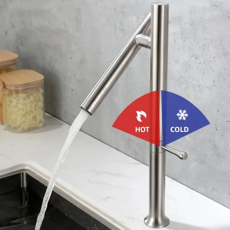 Torneira Gourmet Aço Inox 304 Dobrável 360° - Misturador Monocomando para Água Quente e Fria