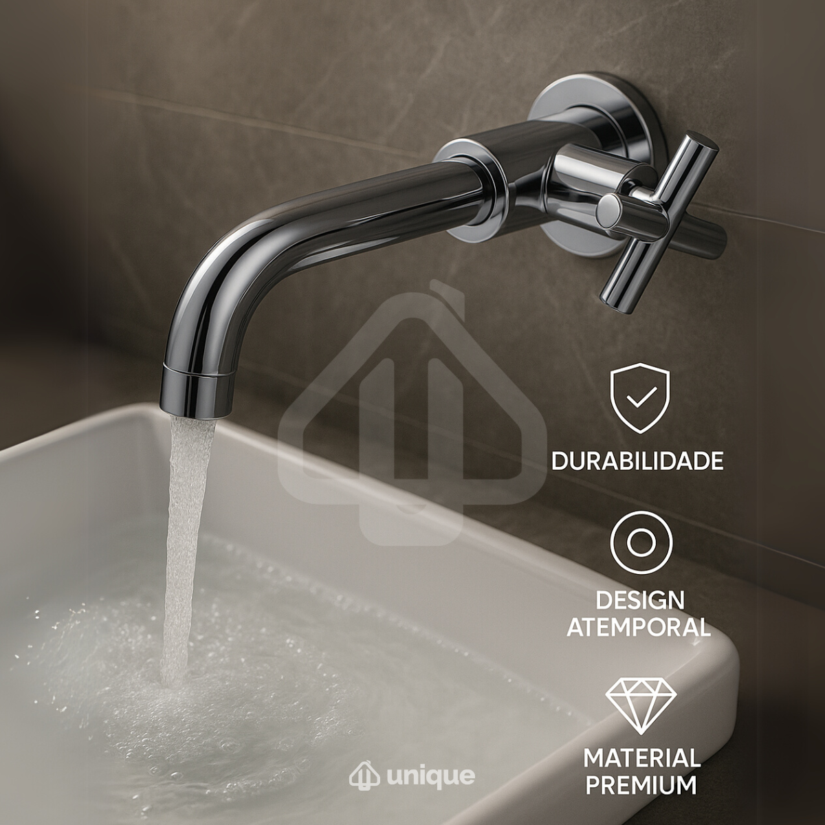 Torneira de Parede em Aço Inoxidável para Banheiro e Lavabo