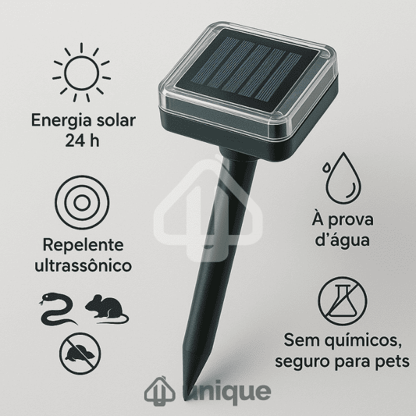 Kit Repelente Solar Ultrassônico à Prova d'Água - Afasta Ratos, Cobras, Insetos e Pombos - Unique