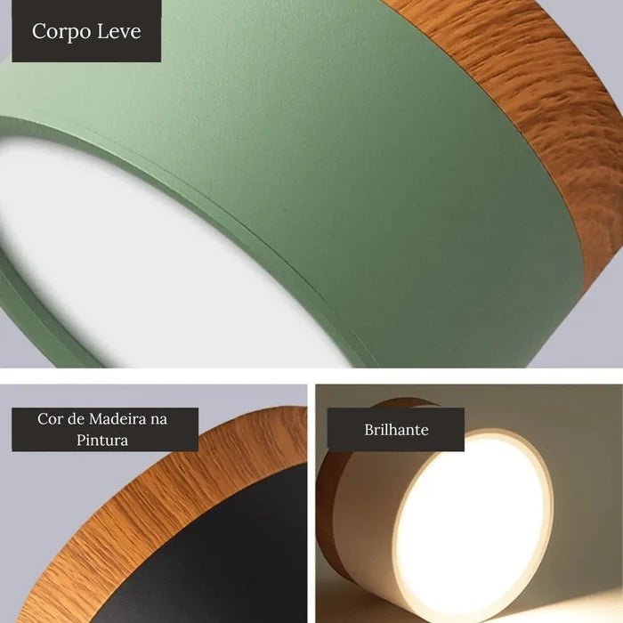 Luminária de Teto Nórdica em Madeira LED Regulável - Unique