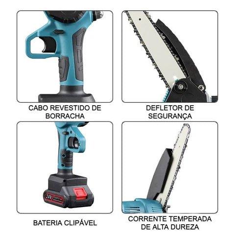Mini Motosserra Elétrica de Poda Recarregável com Bateria 1200mAh - Unique