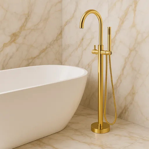 Misturador Monocomando de Piso para Torneira Banheira com Ducha Manual