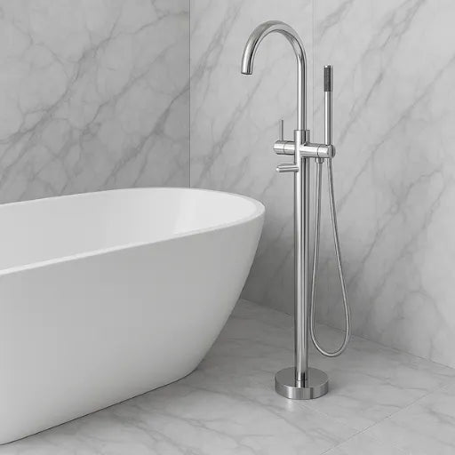 Misturador Monocomando de Piso para Torneira Banheira com Ducha Manual