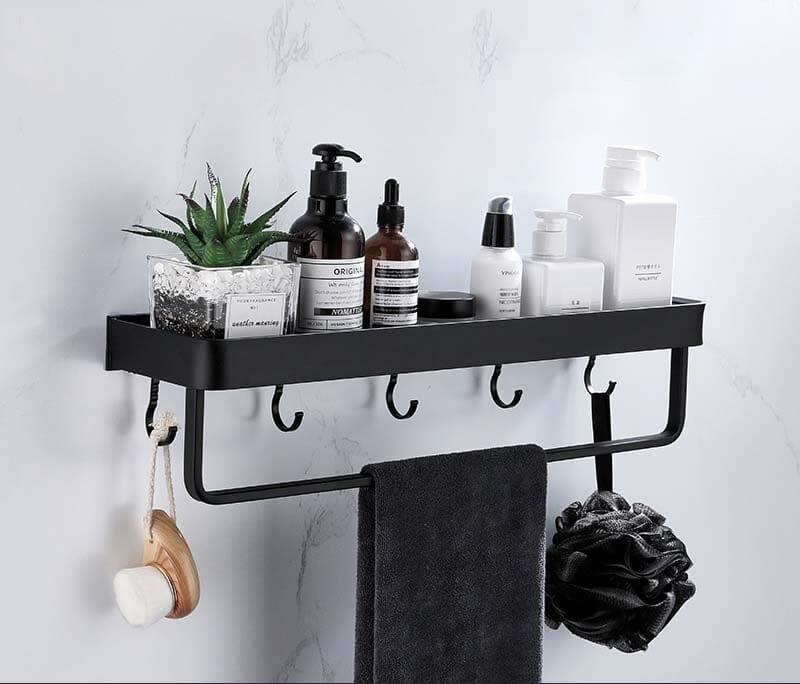 Prateleira de Alumínio Retângular para Banheiro com Suporte para Toalhas e Gancho - Unique