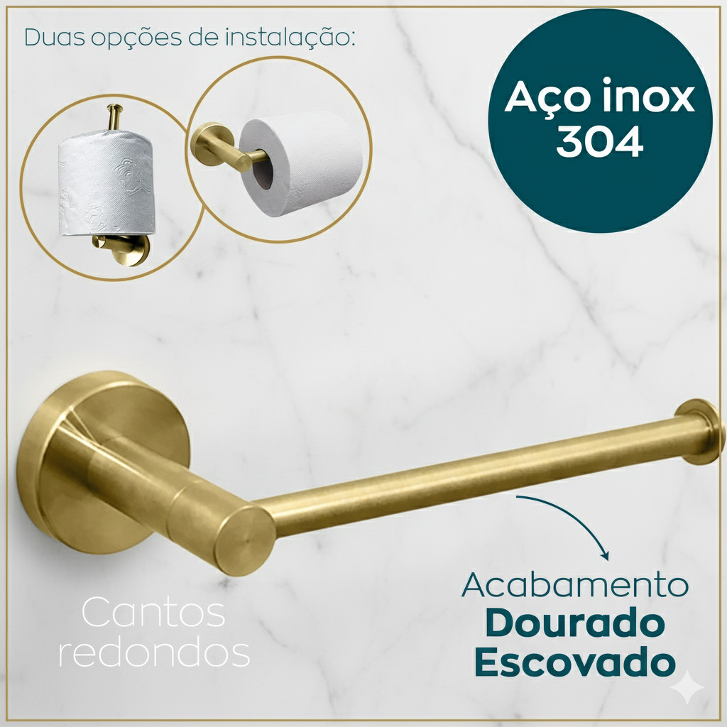 Suporte Papel Higiênico - Dourado Escovado