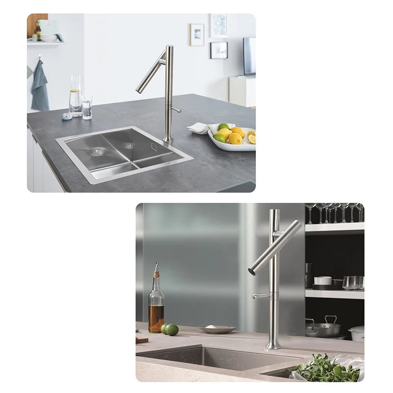 Torneira Gourmet Aço Inox 304 Dobrável 360° - Misturador Monocomando para Água Quente e Fria