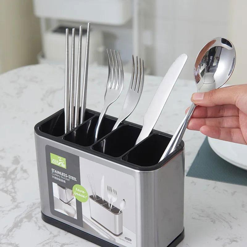 Porta Talher de Inox para Pia com 4 Compartimentos Organizadores - Unique