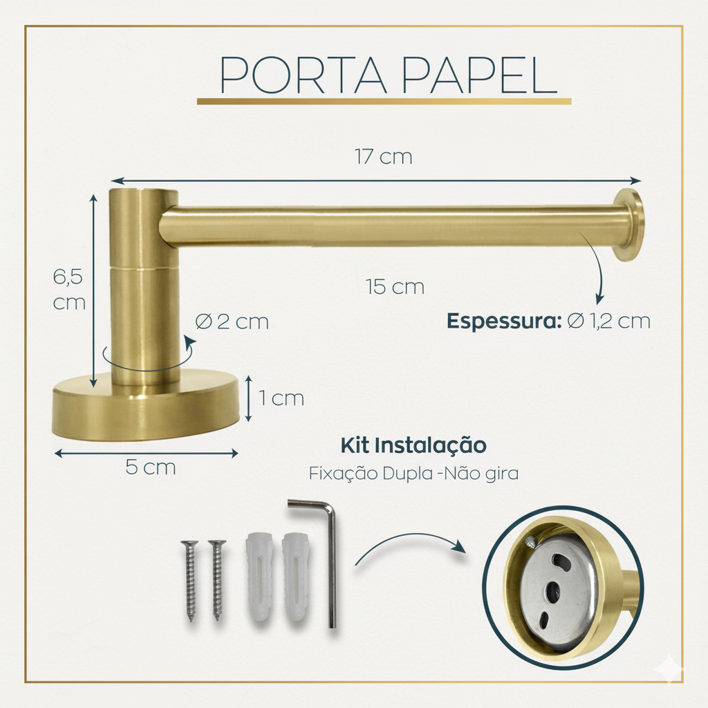 Suporte Papel Higiênico - Dourado Escovado